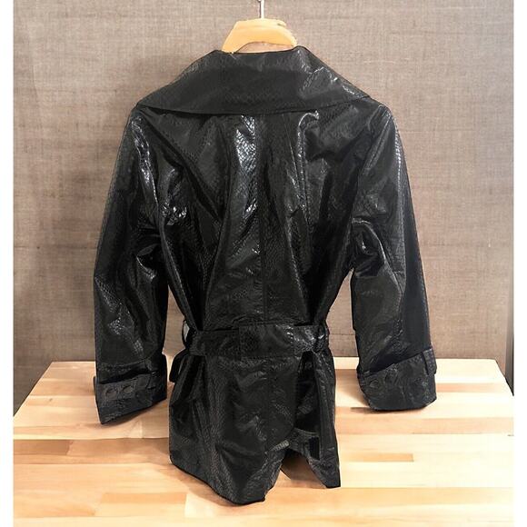 Chico’s Womens Jacket Coat Sz 2 Black Snake Print Mid Length Belted Lightweight - Picture 2 of 6
